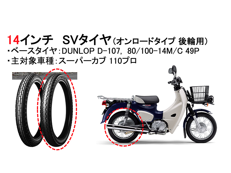サバイバルタイヤ（DUNLOP D-107, 80/100-14）